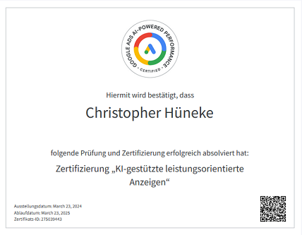 Google Ads - KI Performance Zertifizierung (Christopher Hüneke)